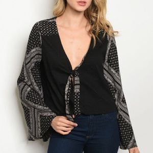 Pretty Bell Sleeve Open Long Tie Shirt!